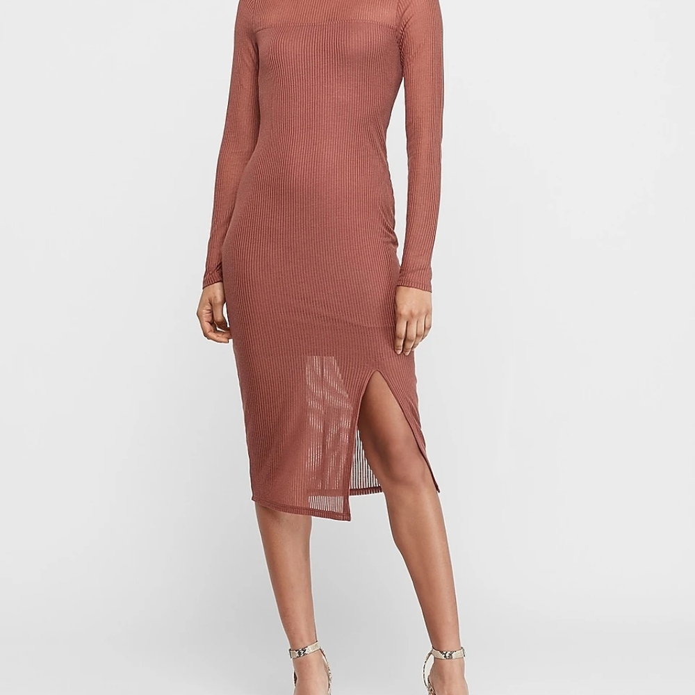 Express Mock Neck Ribbed Midi Sheath Dress